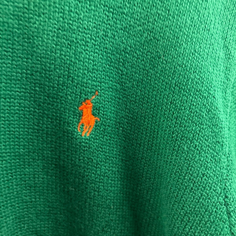 Polo Ralph Lauren Sweater Mens M Green 1/4 Zip Pullover Orange Pony Cotton - Picture 3 of 10